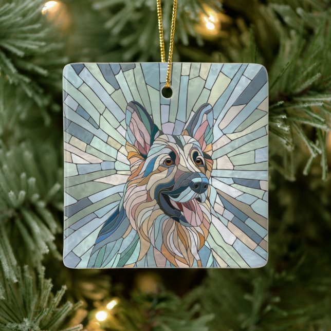 Deutscher Schäferhund - Mosaikkunst Keramikornament (Baum)