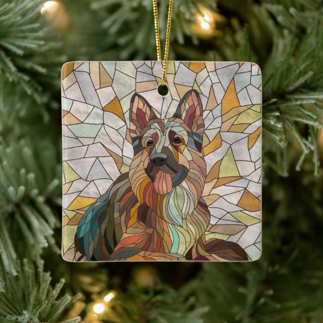 Deutscher Schäferhund - Mosaikkunst Keramikornament (Baum)