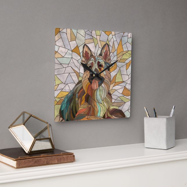 Deutscher Schäferhund - Mosaikkunst Quadratische Wanduhr (Büro)
