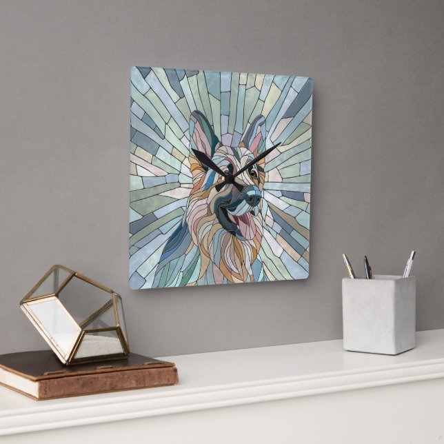 Deutscher Schäferhund - Mosaikkunst Quadratische Wanduhr (Büro)