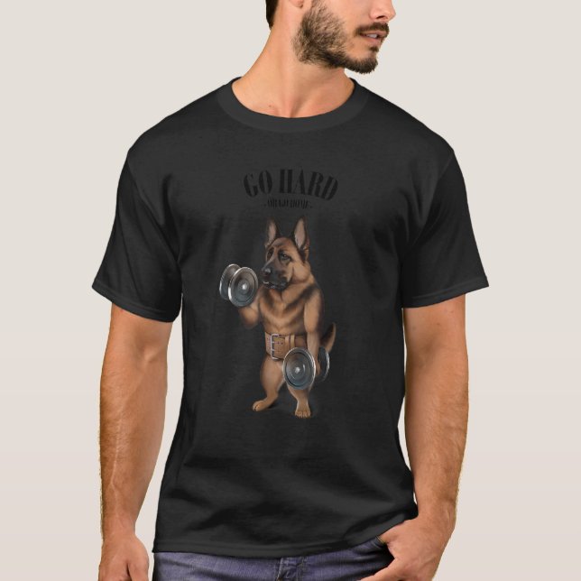 Deutscher Schäferhund Muskeltraining mit Dumbell T-Shirt (Vorderseite)