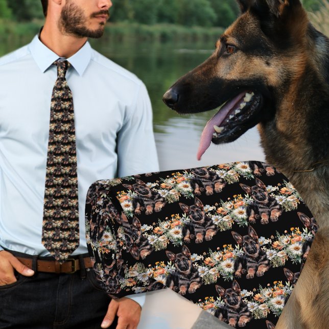 Deutscher Schäferhund Muster Black Neck Tie Krawatte (Von Creator hochgeladen)