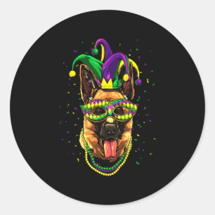 Deutscher Schäferhund Niedlich Mardi Gras Carnival Runder Aufkleber