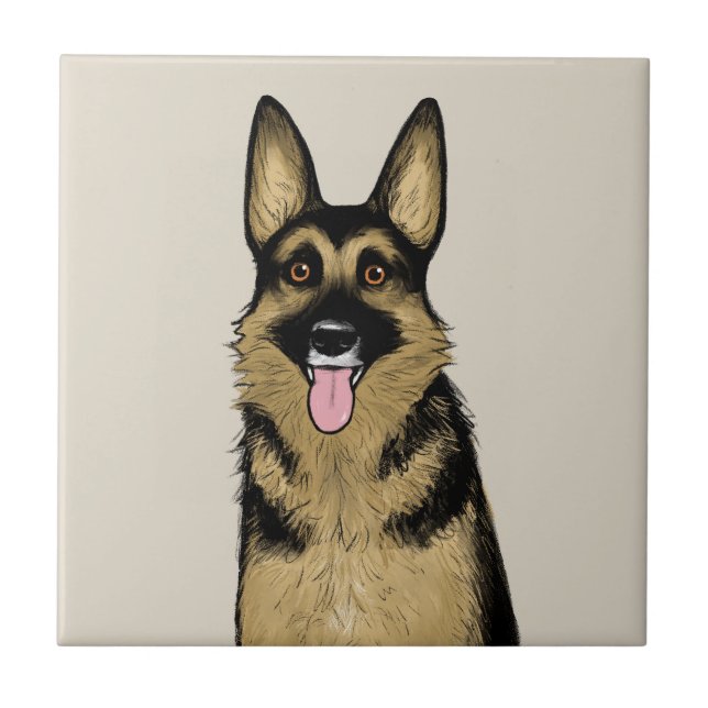 Deutscher Schäferhund | Niedlicher Cartoon Haustie Fliese (Vorderseite)