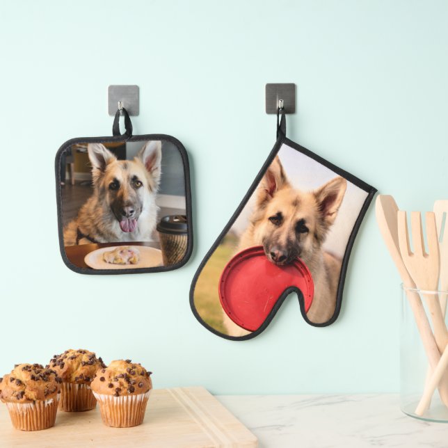 Deutscher Schäferhund Ofenhandschuh & Topflappen-Set (Insitu (Hängend))