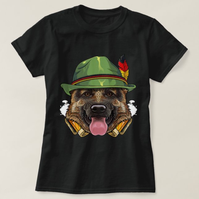Deutscher Schäferhund Oktoberfest Lederhosen T-Shirt (Design vorne)