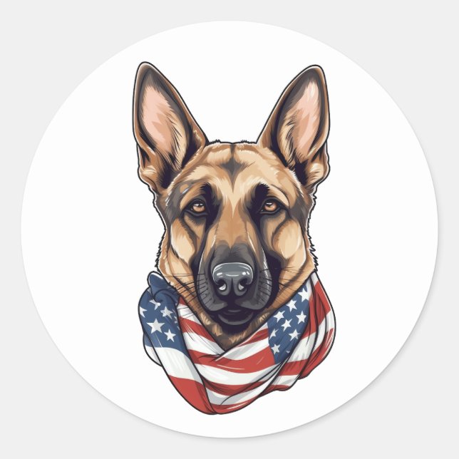 Deutscher Schäferhund Patriotic American Flag Hund Runder Aufkleber (Vorderseite)
