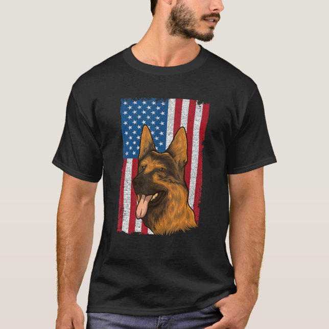 Deutscher Schäferhund Patriotischer Hund Amerikane T-Shirt (Vorderseite)
