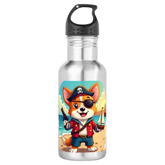 Deutscher Schäferhund-Pirat Edelstahlflasche (Vorderseite)