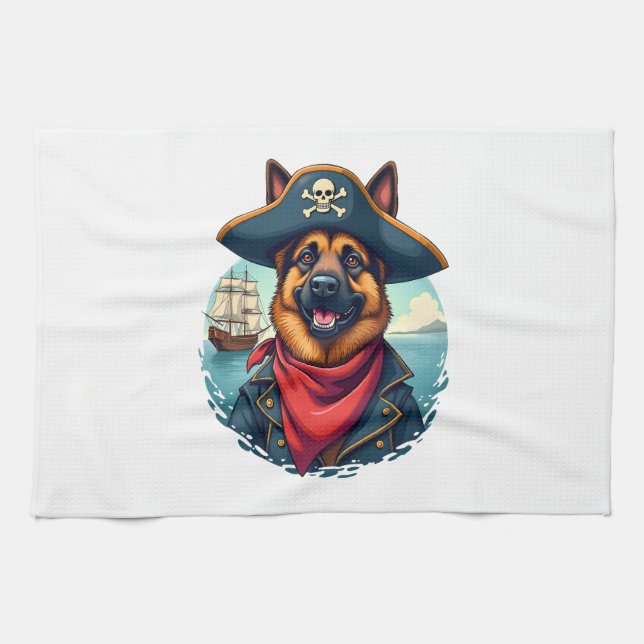 Deutscher Schäferhund Piraten Kopie Geschirrtuch (Horizontal)