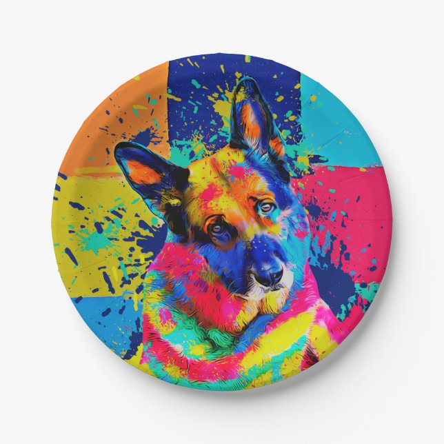Deutscher Schäferhund - Pop Kunstmuseum Pappteller (Vorderseite)