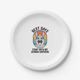Deutscher Schäferhund Retro Art Vintage Hunde-Lieb Pappteller