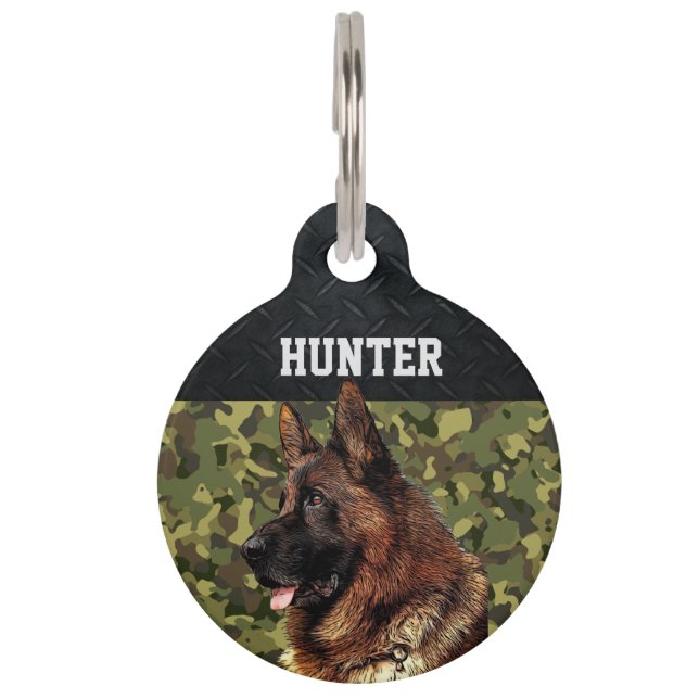 Deutscher Schäferhund Rugged Camouflage Name Cool  Haustiermarke (Vorderseite)