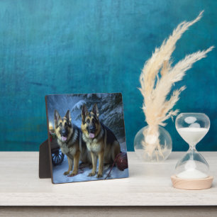 Deutscher Schäferhund Schnee-Schlitten Weihnachtsd Fotoplatte