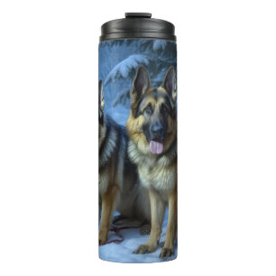 Deutscher Schäferhund Schnee-Schlitten Weihnachtsd Thermosbecher