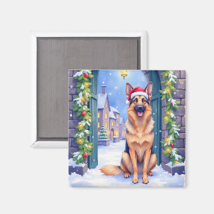 Deutscher Schäferhund Schnee Stadttor Weihnachtsma Magnet