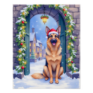 Deutscher Schäferhund Schnee Stadttor Weihnachtsma Poster