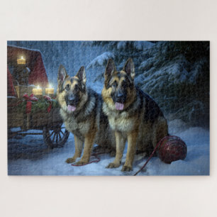 Deutscher Schäferhund Schneebedeckter Schlitten We