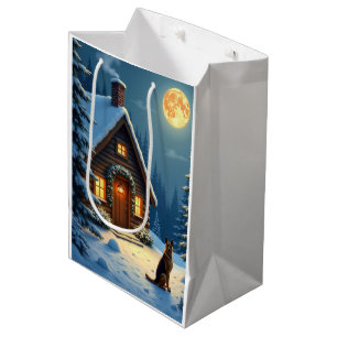 Deutscher Schäferhund Schneewaldhütte Weihnachten Mittlere Geschenktüte
