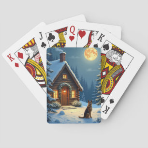 Deutscher Schäferhund Schneewaldhütte Weihnachtsma Spielkarten