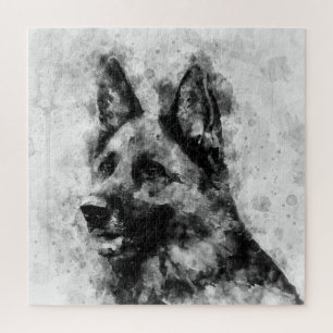 Deutscher Schäferhund Schwarz-Weiß-Wasserfarbe