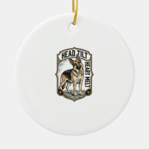 Deutscher Schäferhund-Shirt Vintage-Gravur Kopfnei Keramik Ornament