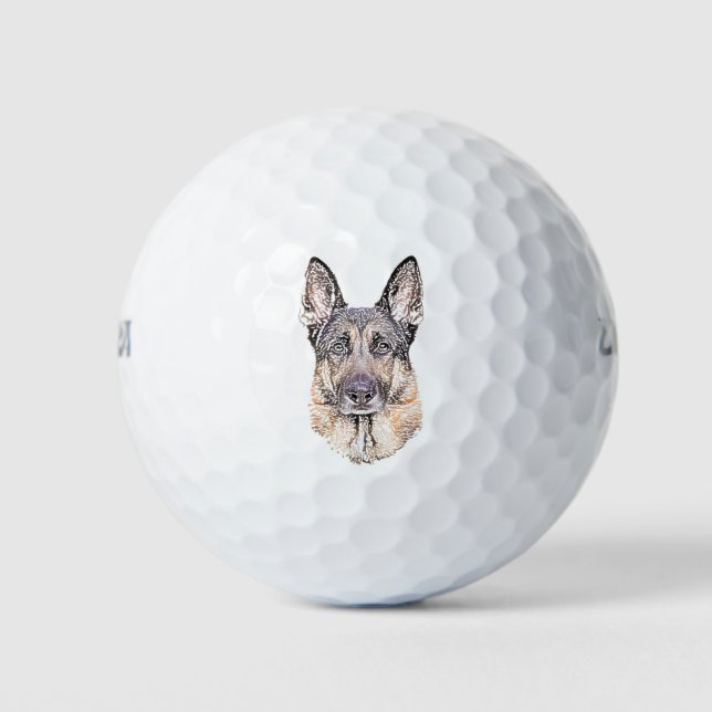 Deutscher Schäferhund Sketched Dog Art Golfball (Vorderseite)