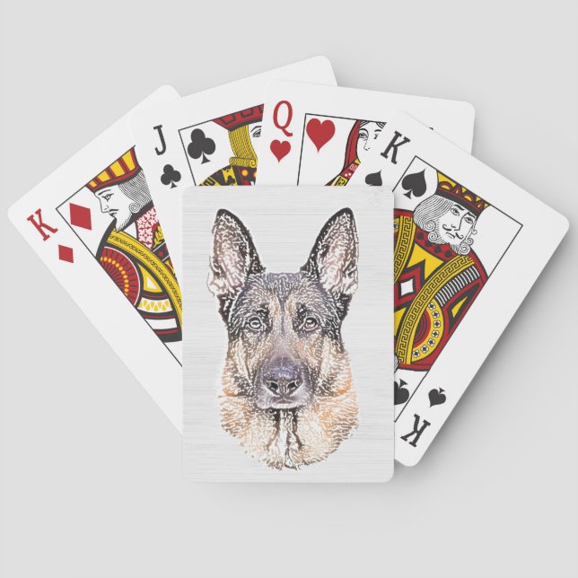Deutscher Schäferhund Sketched Dog Art Spielkarten (Rückseite)