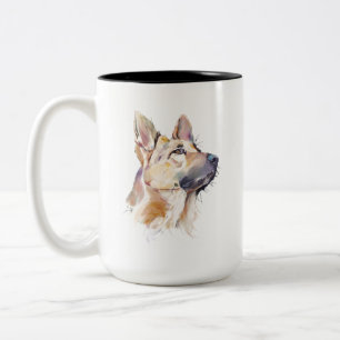 Deutscher Schäferhund Tasse, Wasserfarbe GSD Hund  Zweifarbige Tasse