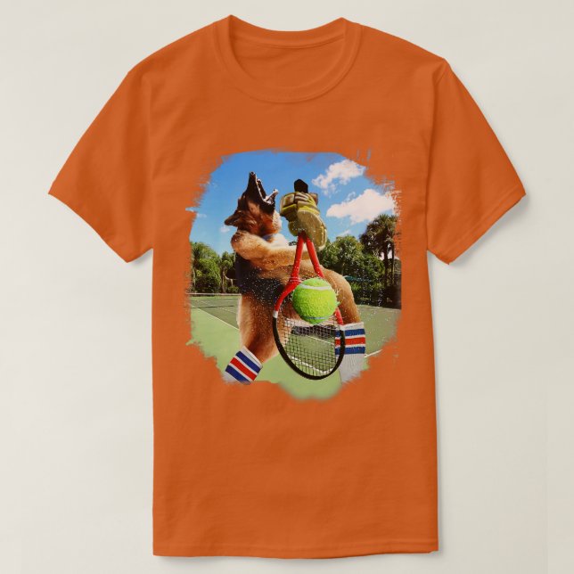 Deutscher Schäferhund Tennis spielen T-Shirt (Design vorne)