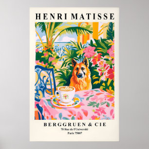 Deutscher Schäferhund trinkt Kaffee Kunstprint Mat Poster