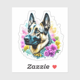 Deutscher Schäferhund umgeben von Blume Aufkleber
