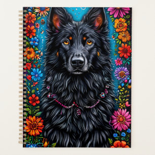 Deutscher Schäferhund umgeben von lebendigen Blume Planer