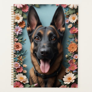Deutscher Schäferhund umgeben von lebendigen Blume Planer