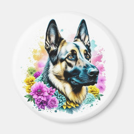 Deutscher Schäferhund und Blume ai art Magnet