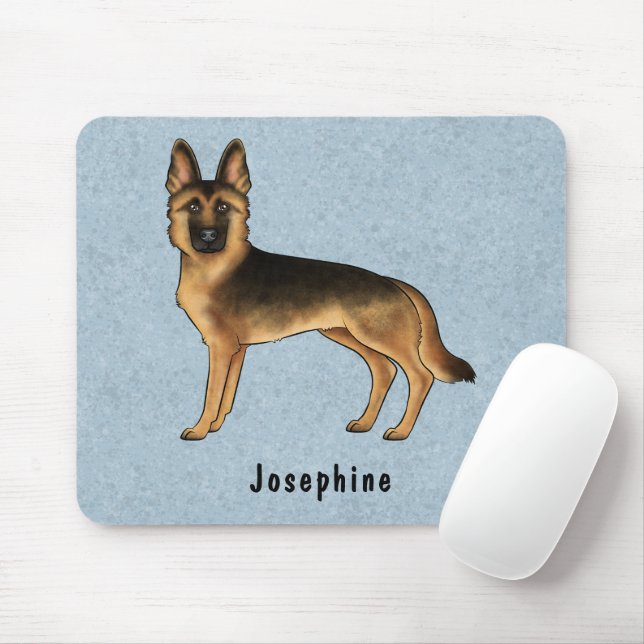 Deutscher Schäferhund und Individuelle Name blau Mousepad (Mit Mouse)