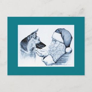 Deutscher Schäferhund und Weihnachtsmann Feiertagspostkarte