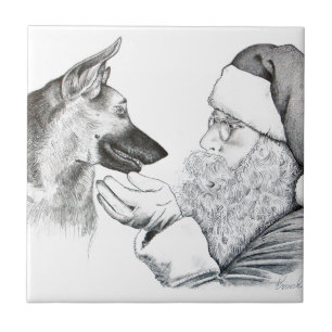 Deutscher Schäferhund und Weihnachtsmann Fliese