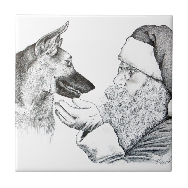 Deutscher Schäferhund und Weihnachtsmann Fliese (Vorderseite)