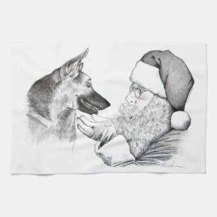 Deutscher Schäferhund und Weihnachtsmann Geschirrtuch