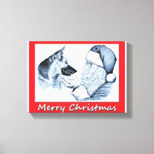 Deutscher Schäferhund und Weihnachtsmann Leinwanddruck