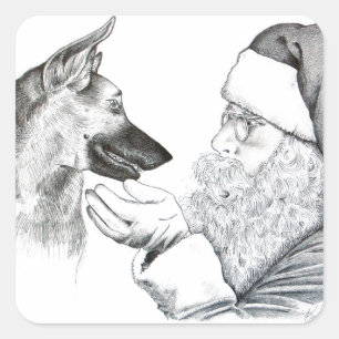 Deutscher Schäferhund und Weihnachtsmann Quadratischer Aufkleber