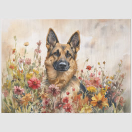 Deutscher Schäferhund unter den Wildblumen Dekoupa Seidenpapier