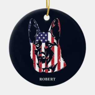 Deutscher Schäferhund USA-Flagge Custom Keramik Ornament