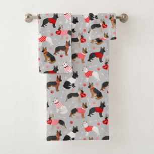 Deutscher Schäferhund Valentine Pattern Badetuch  Badhandtuch Set