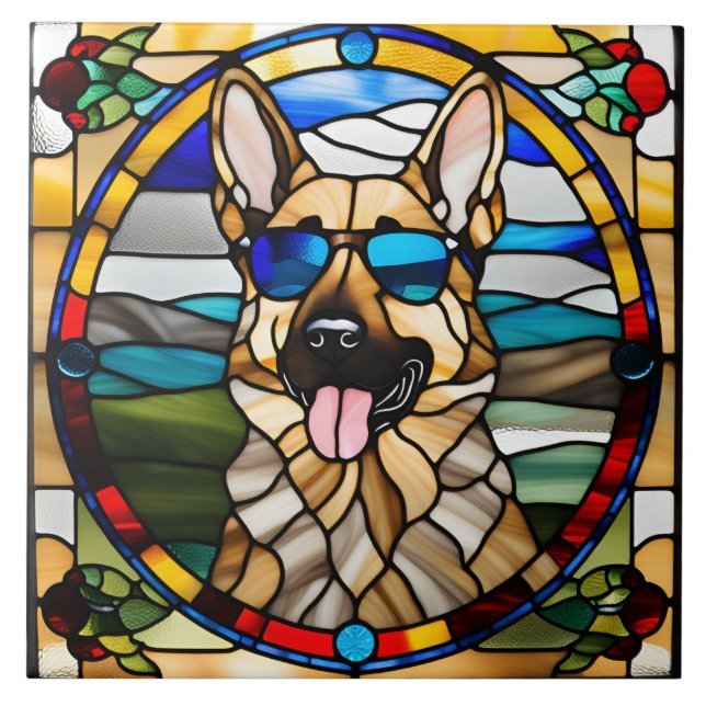 Deutscher Schäferhund verklebte Glasdekorationsfol Fliese (Vorderseite)