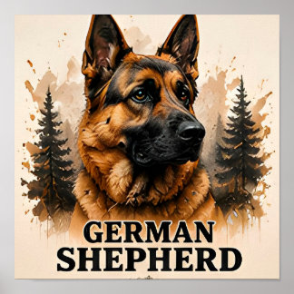 Deutscher Schäferhund-Wächterhund-Porträt-Kunstwer Poster