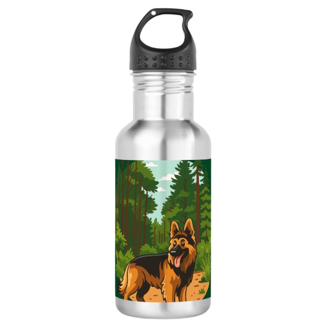 Deutscher Schäferhund Wald Abenteuer Hund  Edelstahlflasche (Vorderseite)