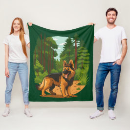 Deutscher Schäferhund Wald Abenteuer Hund Fleecedecke
