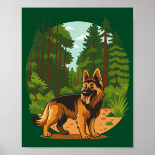 Deutscher Schäferhund Wald Abenteuer Hund Poster